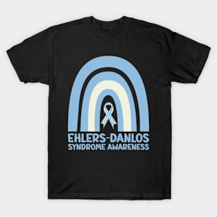 Ehlers-Danlos Syndrome Awareness Ribbon Blue Boho Rainbow T-Shirt